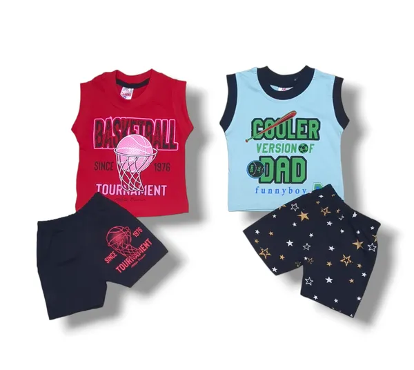 Set_of_2_Multicolor_Cotton_Sleeveless_T-Shirt_With_Shorts_|_For_Baby_Boys_&_Girls