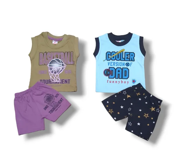 Set_of_2_Multicolor_Cotton_Sleeveless_T-Shirt_With_Shorts_|_For_Baby_Boys_&_Girls
