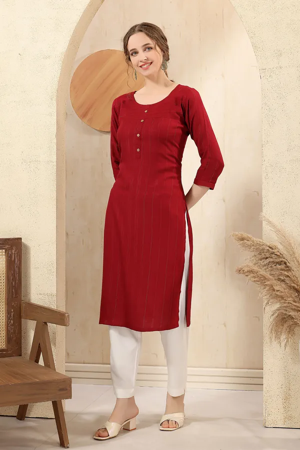 MAROON_RAYON_LONG_KURTA_WITH_SILVER_STRIPES