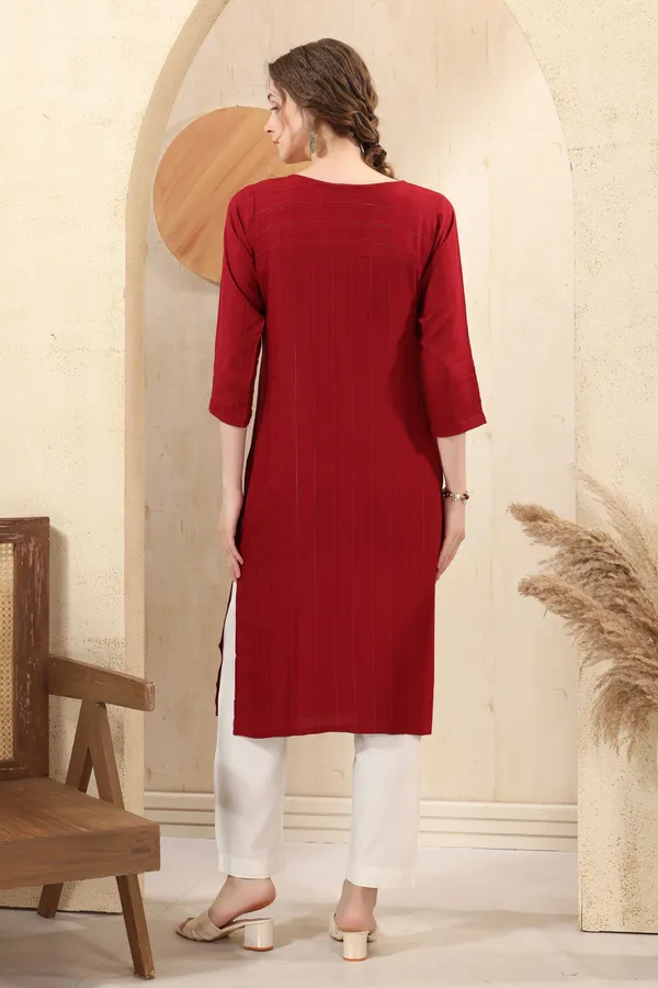MAROON_RAYON_LONG_KURTA_WITH_SILVER_STRIPES
