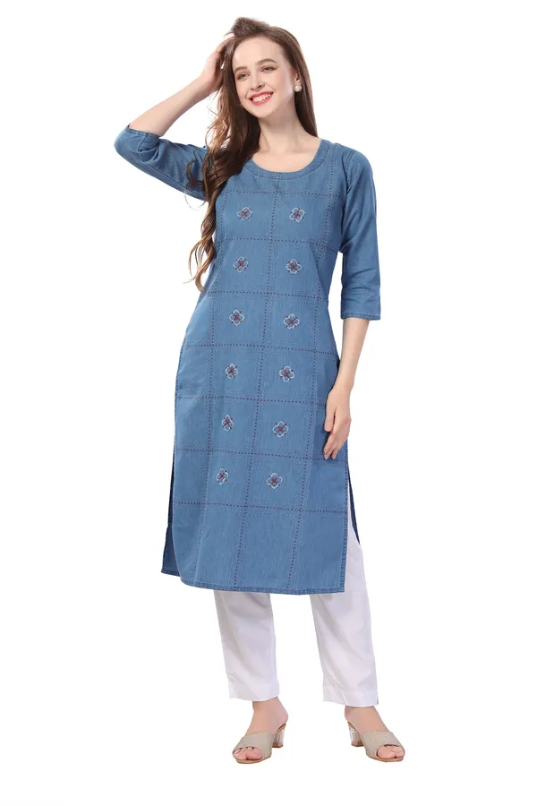 Denim_Kurti_With_Patchwork_And_Thread_Work
