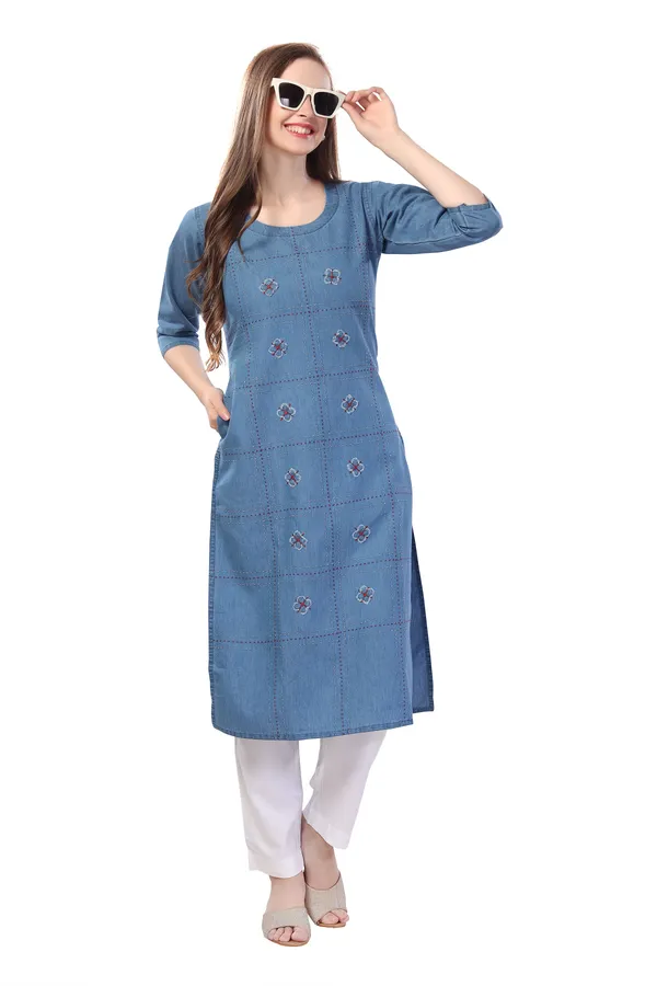 Denim_Kurti_With_Patchwork_And_Thread_Work
