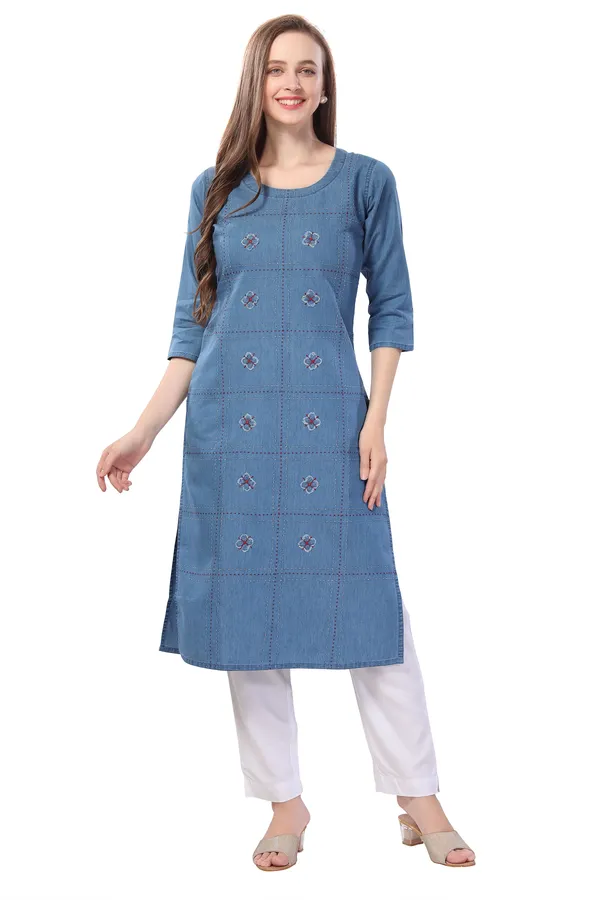 Denim_Kurti_With_Patchwork_And_Thread_Work
