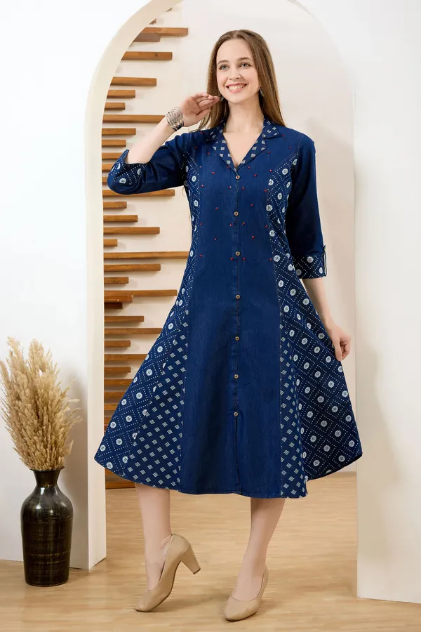 Exclusive_Denim_Blue_A_Line_Indo_Western_Dress_With_Coat_Collar