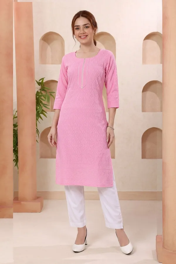 Rosy_Pink_Rayon_Chikankari_Straight_Kurta_for_Women