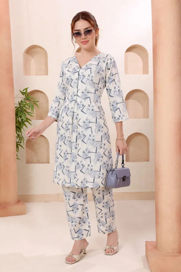 Designer_Blue_Abstract_Print_V_Neck_Cotton_Co_Ord_Set