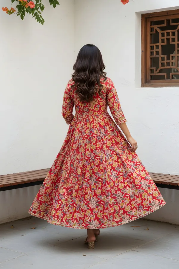 Red_Cotton_Flower_Print_Anarkali_With_Embroidery_Yoke_and_Tussles