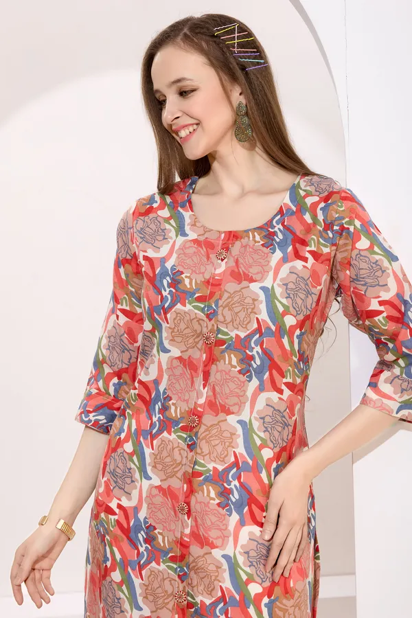 Tomato_Linen_Cotton_Round_Neck_Women_Long_Kurta