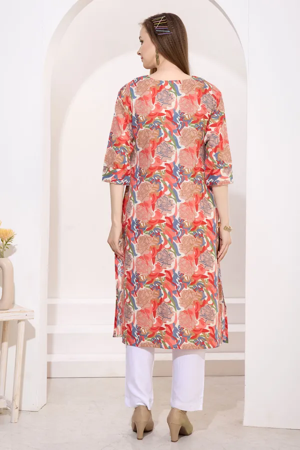 Tomato_Linen_Cotton_Round_Neck_Women_Long_Kurta