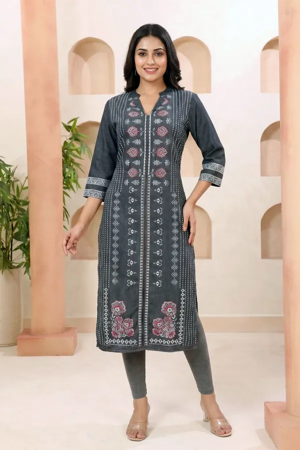 Womens_Long_Denim_Kurti_with_Discharge_Print_and_Mandarin_Collar