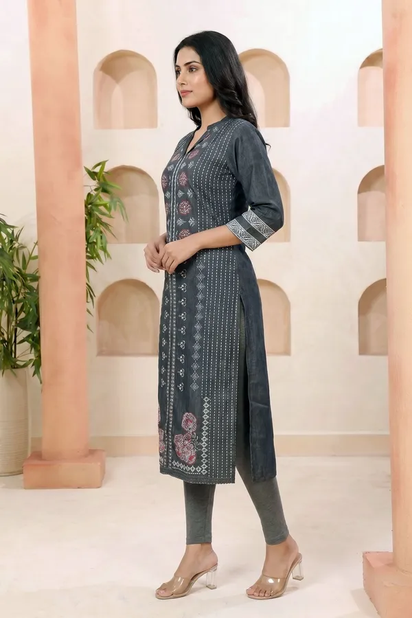 Womens_Long_Denim_Kurti_with_Discharge_Print_and_Mandarin_Collar