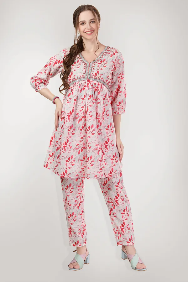 Designer_White_Leaf_Print_Cotton_Co-ord_Set