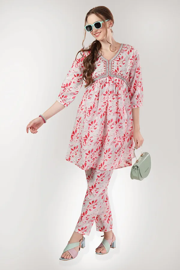Designer_White_Leaf_Print_Cotton_Co-ord_Set