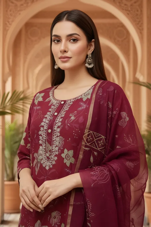 Maroon_Jaipuri_Print_Cotton_3_Piece_Suit_Set_with_Zari_Embroidered_Neckline