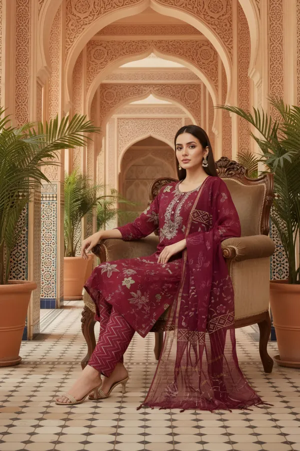 Maroon_Jaipuri_Print_Cotton_3_Piece_Suit_Set_with_Zari_Embroidered_Neckline