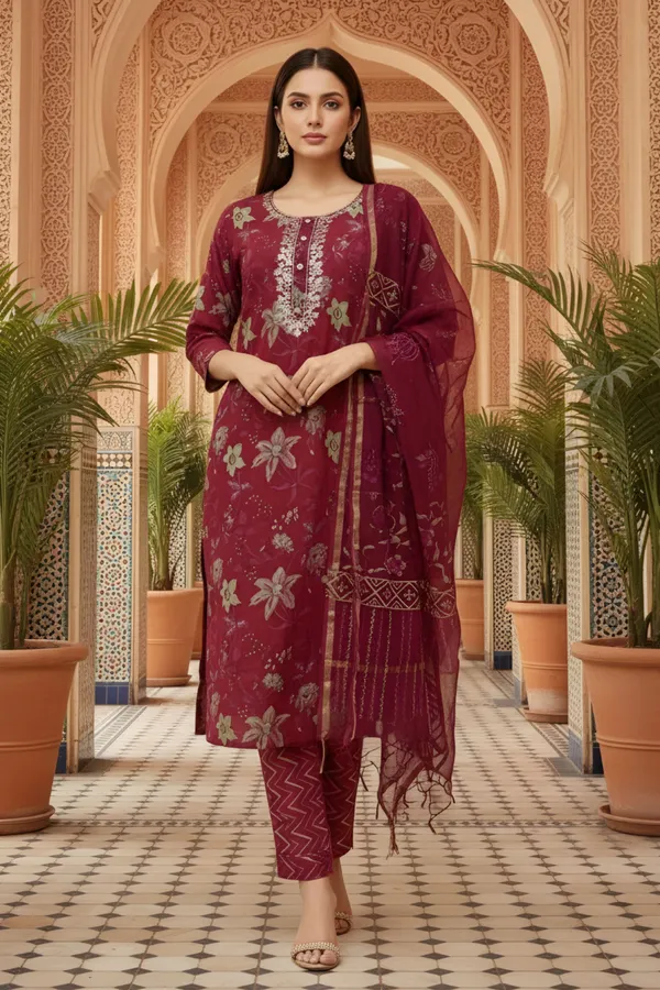 Maroon_Jaipuri_Print_Cotton_3_Piece_Suit_Set_with_Zari_Embroidered_Neckline