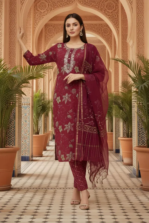 Maroon_Jaipuri_Print_Cotton_3_Piece_Suit_Set_with_Zari_Embroidered_Neckline