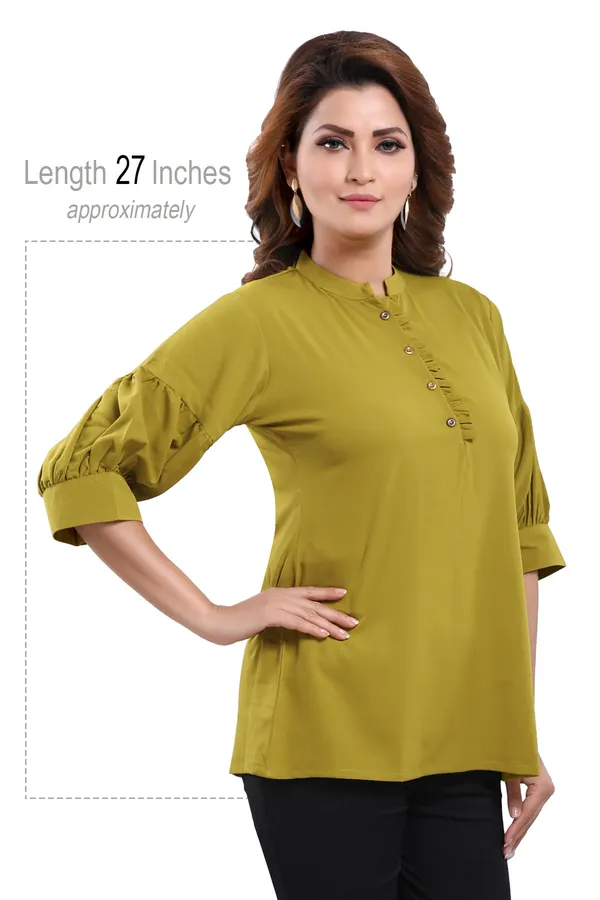 Green_Poly_Crepe_Office_Wear_Short_Tunic_Top