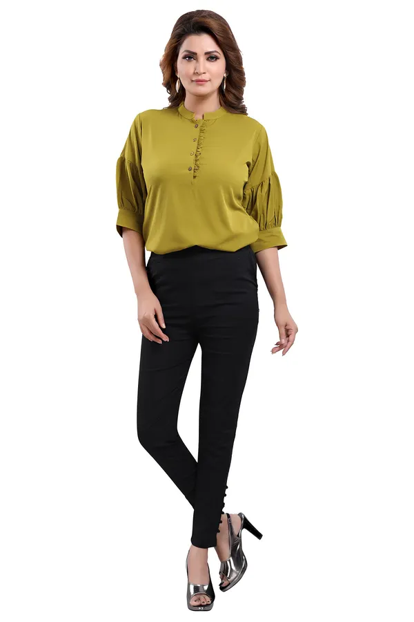 Green_Poly_Crepe_Office_Wear_Short_Tunic_Top