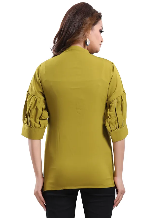 Green_Poly_Crepe_Office_Wear_Short_Tunic_Top