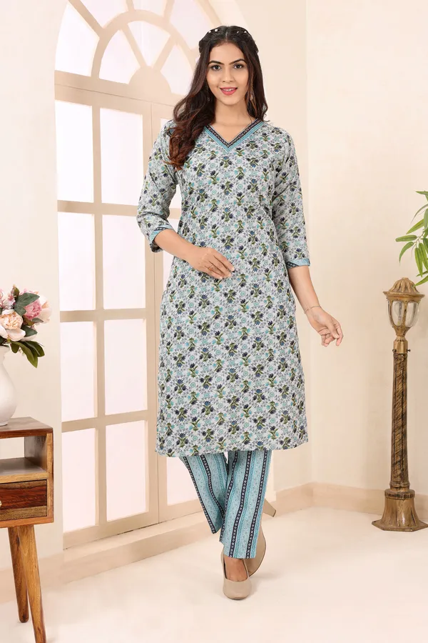 Blue_Clue_V_Neck_Kurti_Pant_Suit_For_Women