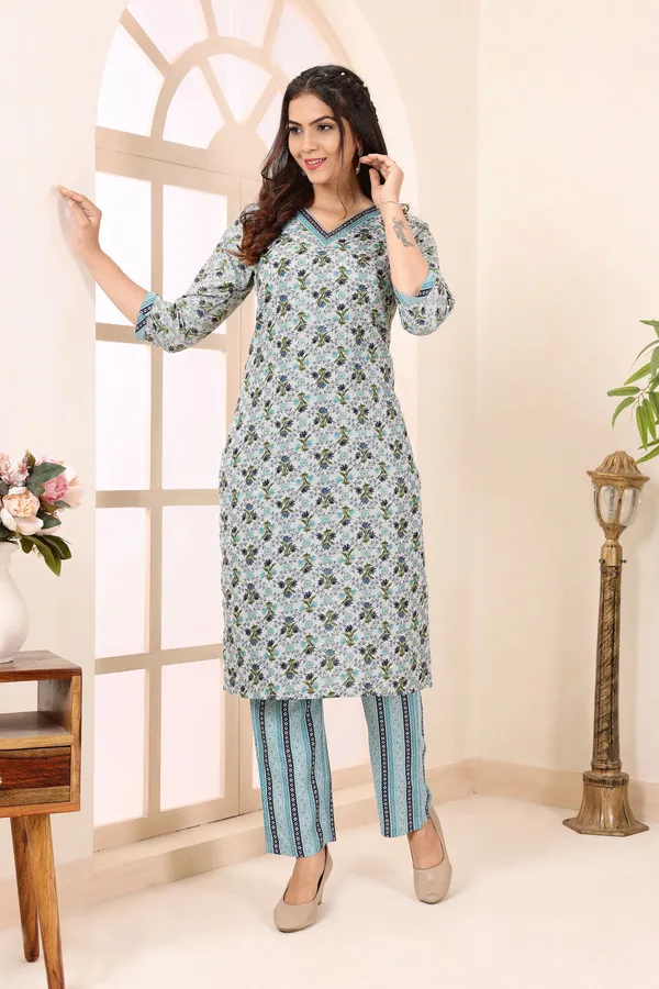 Blue_Clue_V_Neck_Kurti_Pant_Suit_For_Women