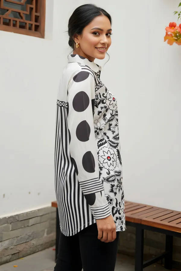 Black_And_White_Womens_Modal_Azrakh_Print_Shirt_Style_Kurti_Top