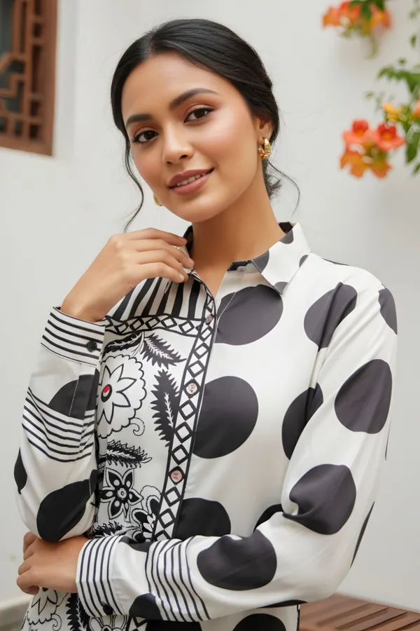 Black_And_White_Womens_Modal_Azrakh_Print_Shirt_Style_Kurti_Top