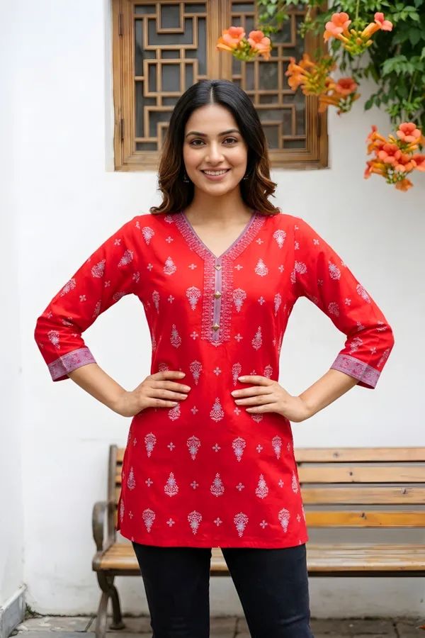 Womens_Red_Rayon_Short_Kurti_with_Ethnic_Motif_Print_and_V_Neck