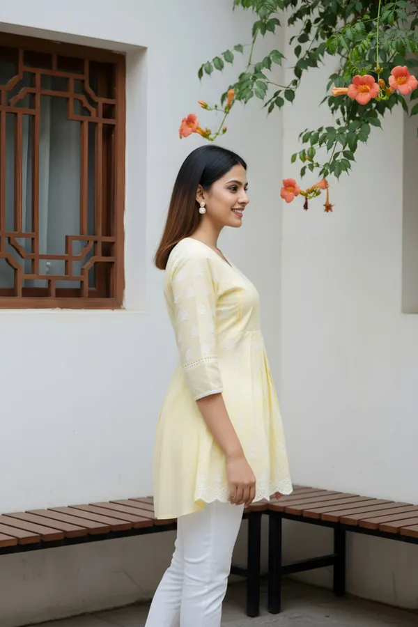 Elegant_Yellow_Chikankari_Peplum_Top_with_Lace_Embellished_Kedia_Neckline
