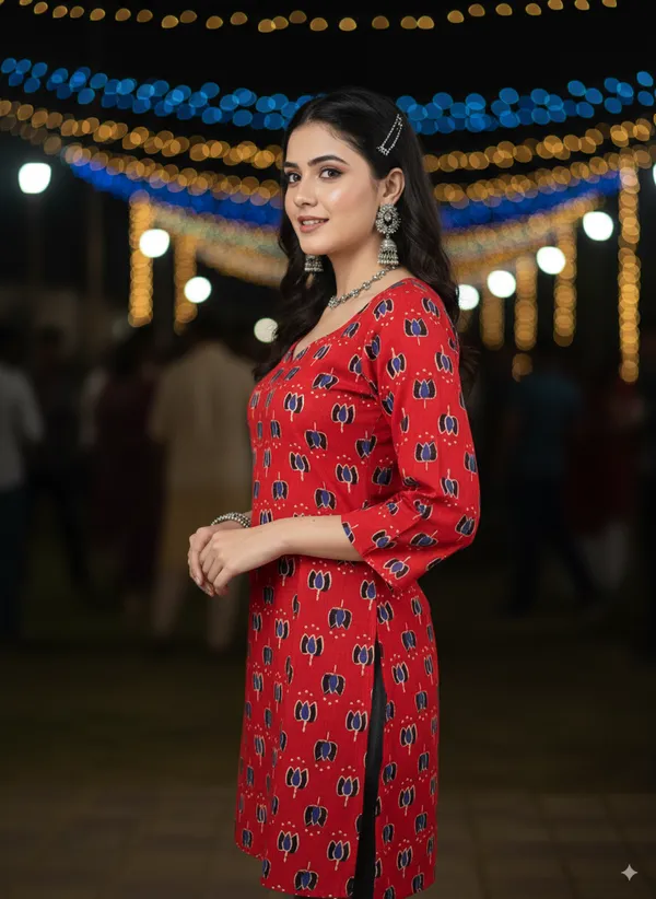 Red_Dabu_Print_Kurti_With_Bell_Sleeves