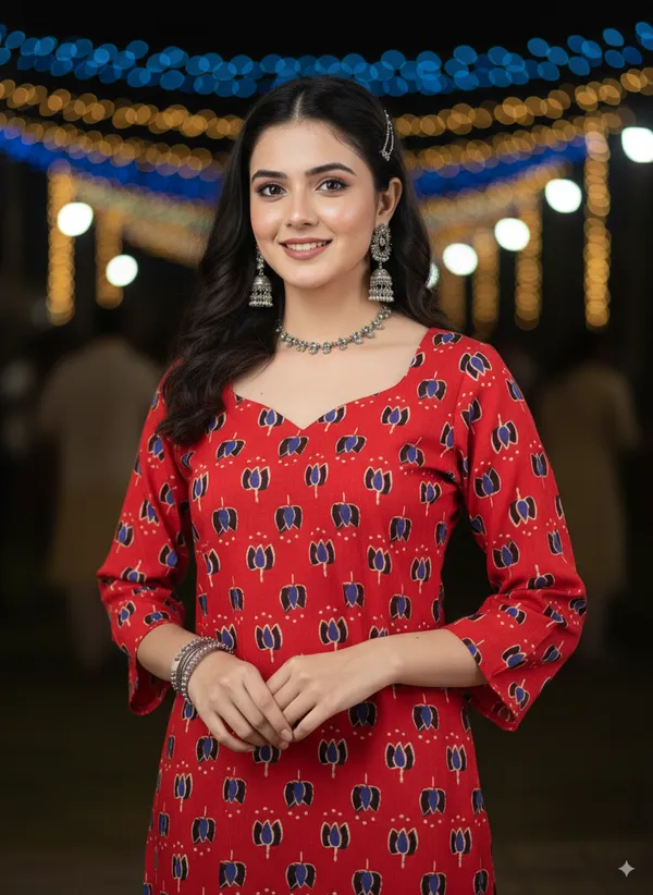 Red_Dabu_Print_Kurti_With_Bell_Sleeves