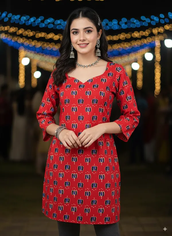 Red_Dabu_Print_Kurti_With_Bell_Sleeves