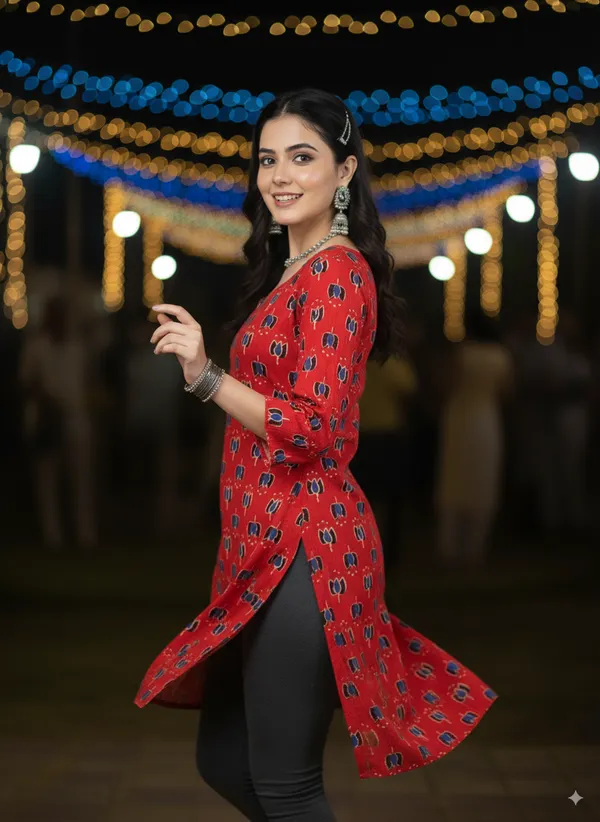 Red_Dabu_Print_Kurti_With_Bell_Sleeves