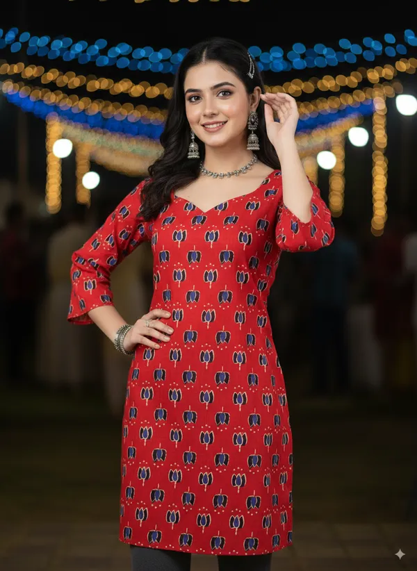Red_Dabu_Print_Kurti_With_Bell_Sleeves