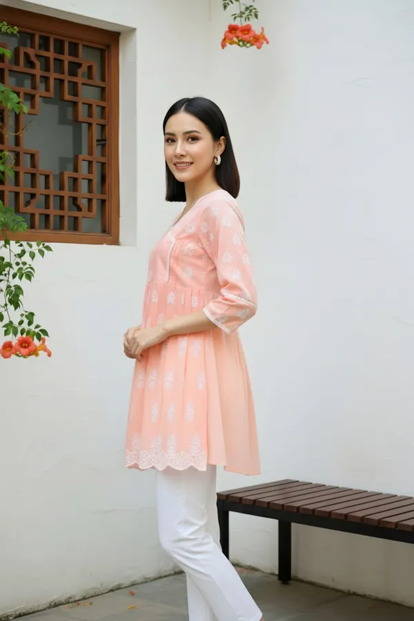 Elegant_Peatch_Chikankari_Peplum_Top_with_Lace_Embellished_Kedia_Neckline
