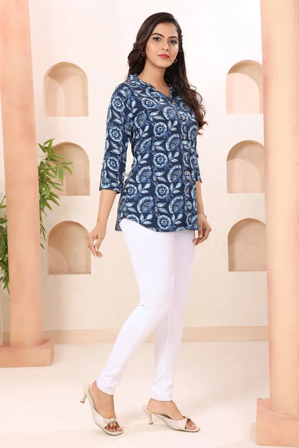 Indigo_Blue_Coat_Collar_Short_Tunic_Top_for_Women