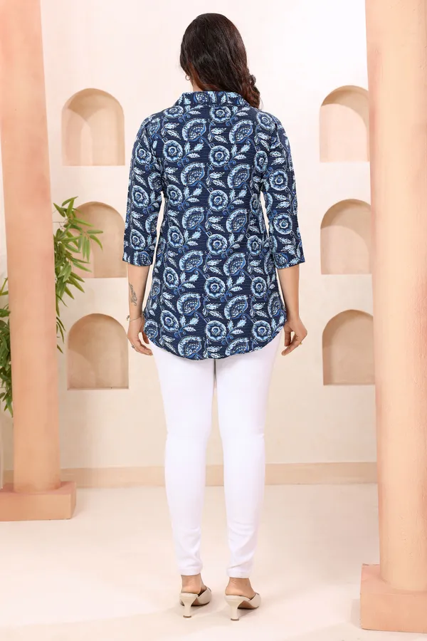 Indigo_Blue_Coat_Collar_Short_Tunic_Top_for_Women