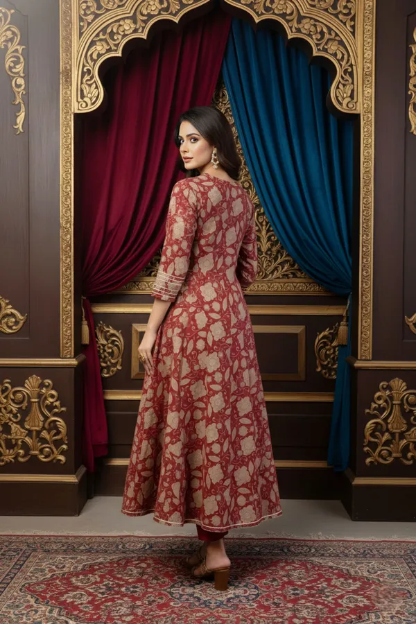 Rust_Cotton_Anarkali_With_Embroidery_Yoke_and_Tussles