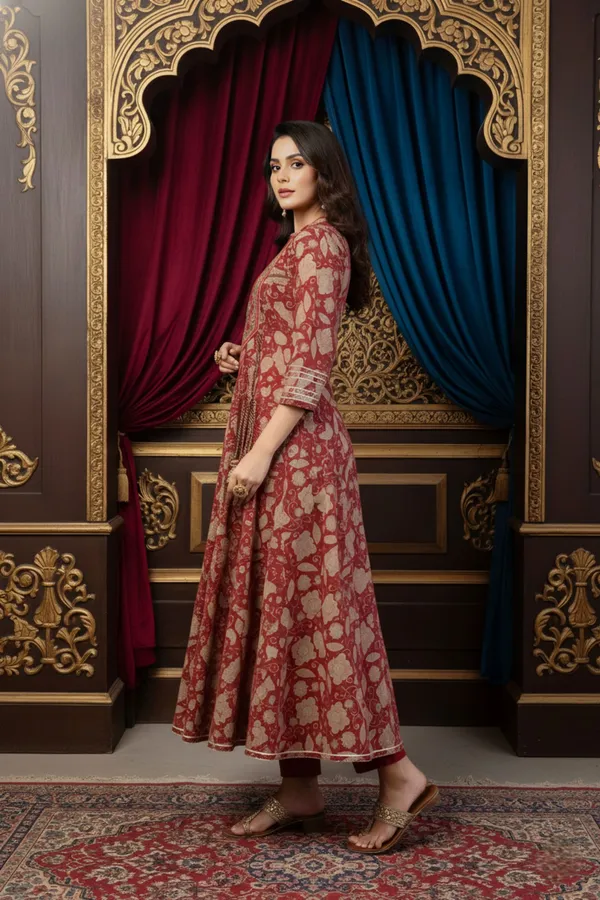Rust_Cotton_Anarkali_With_Embroidery_Yoke_and_Tussles