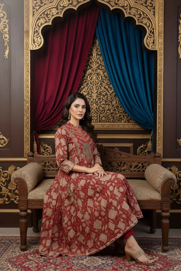 Rust_Cotton_Anarkali_With_Embroidery_Yoke_and_Tussles