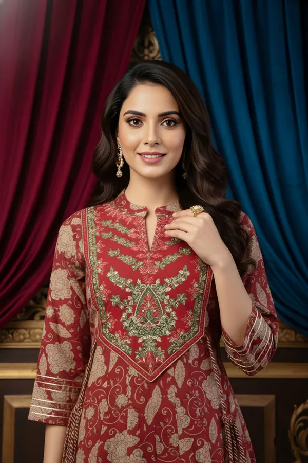 Rust_Cotton_Anarkali_With_Embroidery_Yoke_and_Tussles