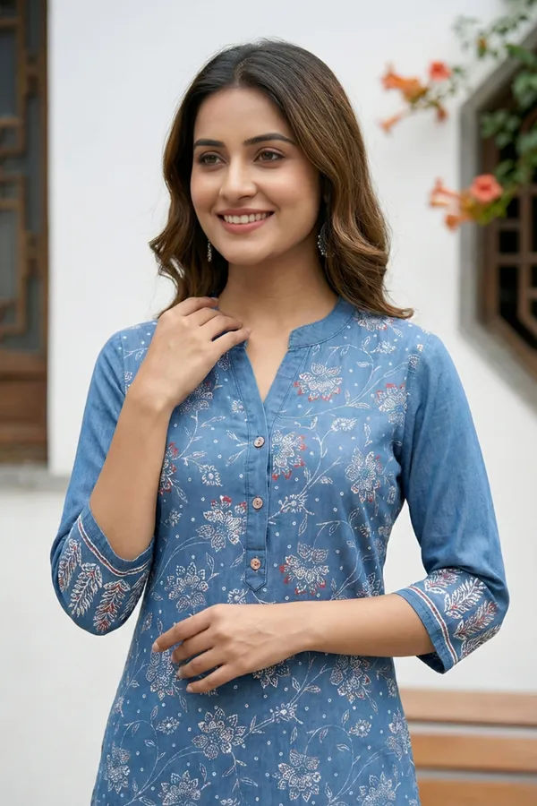 Indigo_Ban_Collar_Denim_Kurti_for_Women_with_Ethnic_Print_and_Thread_Work