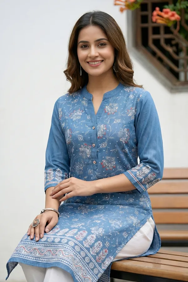 Indigo_Ban_Collar_Denim_Kurti_for_Women_with_Ethnic_Print_and_Thread_Work