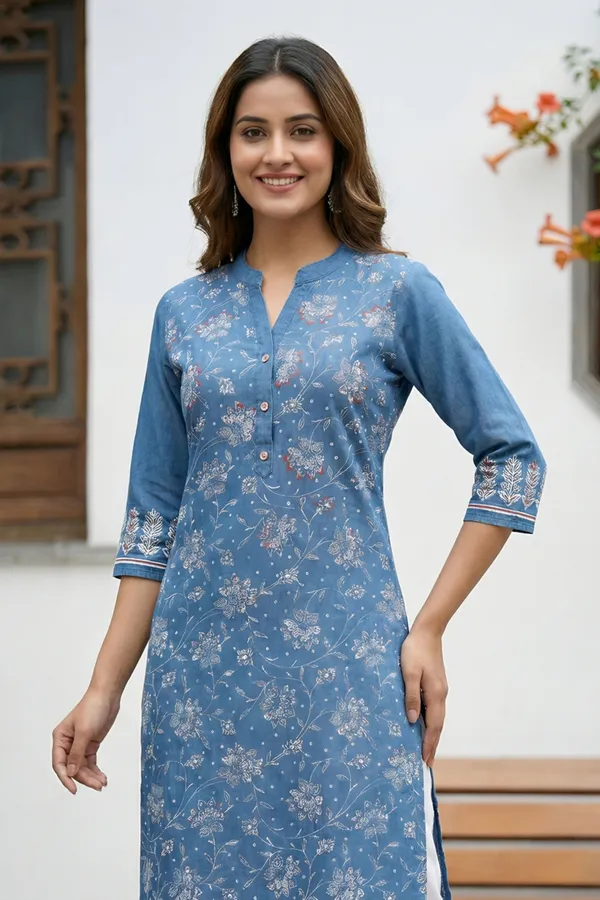Indigo_Ban_Collar_Denim_Kurti_for_Women_with_Ethnic_Print_and_Thread_Work