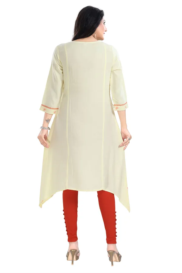 Yellow_Rayon_Long_Kurti_Tunic_With_Chicken_Embroidery