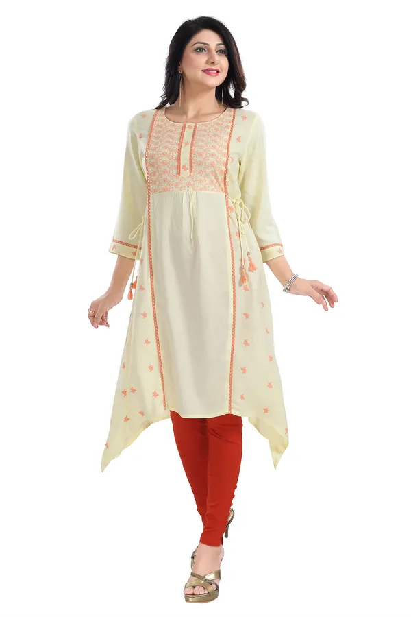 Yellow_Rayon_Long_Kurti_Tunic_With_Chicken_Embroidery