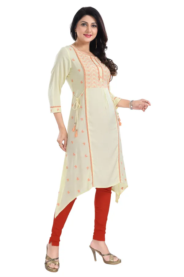 Yellow_Rayon_Long_Kurti_Tunic_With_Chicken_Embroidery