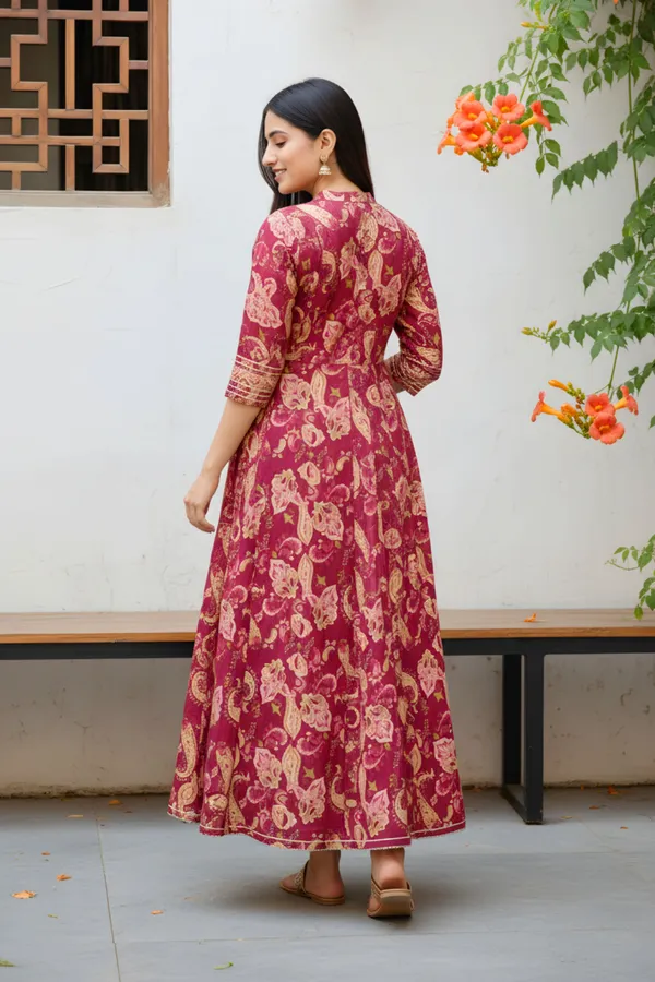 Maroon_Jaipuri_Cotton_Anarkali_With_Embroidery_Yoke_and_Tussles