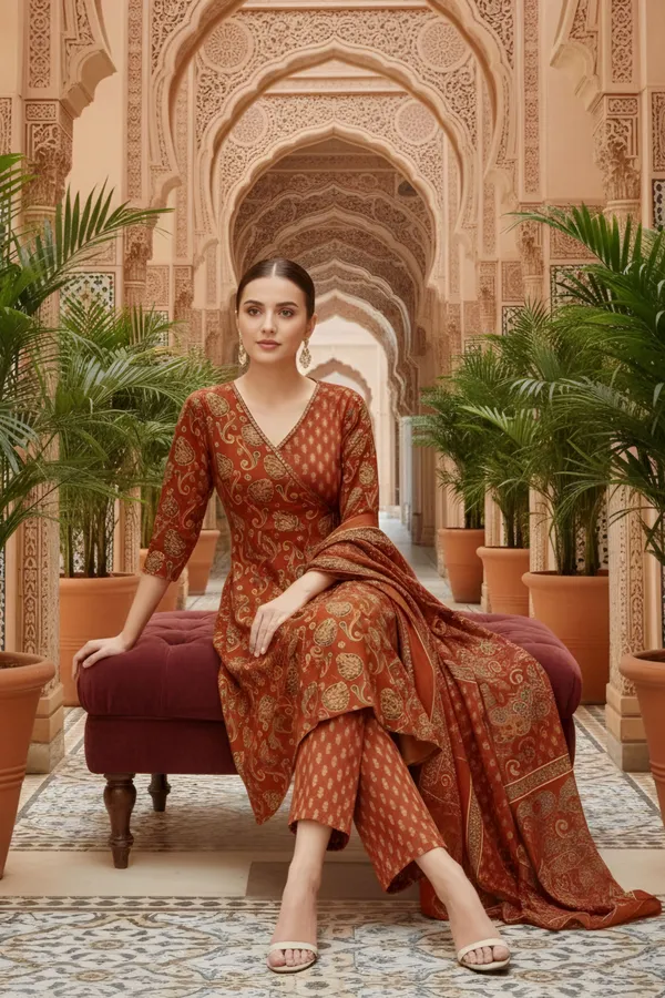 Rust_Jaipuri_Print_Cotton_Flared_3_Piece_Suit_Set_with_Dupatta_for_Women